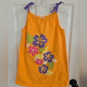 Hanna Andersson Dress Bright Orange With Tropical Floral Print Sz 120 Or Us 6-7